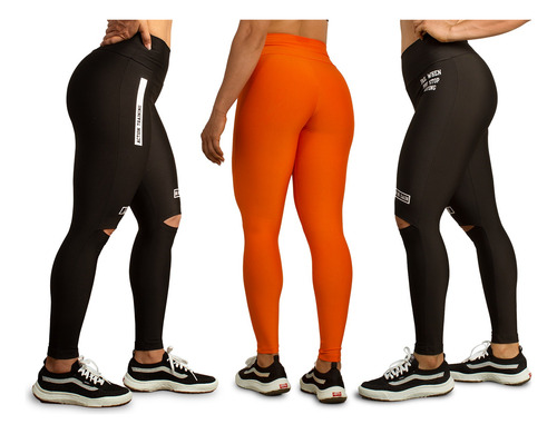 Kit 3 Calça Legging Feminina Cintura Alta Preta Academia