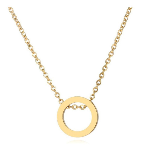 Imagen 1 de 4 de Collar Mujer Acero Círculo Moderno Minimalista Chapa Oro 14k