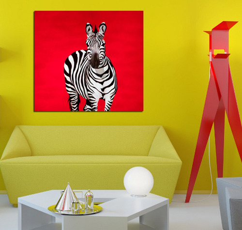 Cuadro 45x45cm Cebra Con Fondo Rojo Zebra Animal Print Life