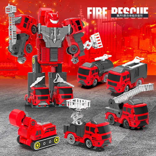 Robot Transformable Muñeco Figura Accion Camion Juguete Niño Color Rojo Personaje Camion Bomberos