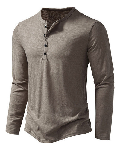 Playera De Manga Larga Para Hombre Con Cuello Henley De Algo