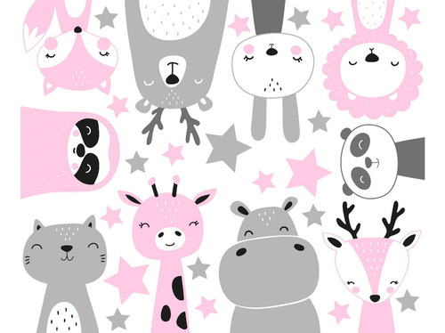 Vinilo Decorativo Infantil Animalitos Nordico