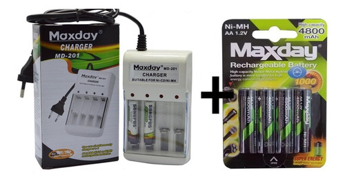 Imagen 1 de 3 de Cargador 220v + 4 Pilas Recargables Aa 4700 Mah Tubelux
