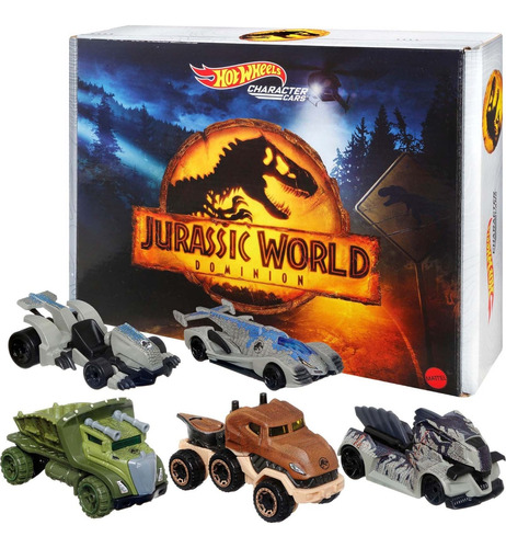 Caixa Hot Wheels Jurassic World Pack Com 5 Carrinhos Gyj92