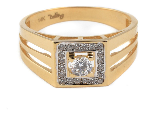 Anillo P/caballero Cuadrado C/zirconias Oro 14k, Doble O