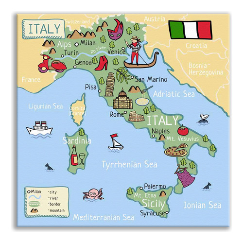 Cuadro Para Pizzeria Restaurante Italiano Mapa Italia 80 Cm