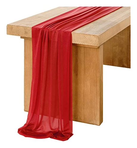 Ling Moment 14ft Red Sheer Chiffon Like Table Runner Con Bri