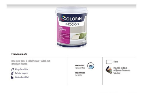 Latex Interior Emocion Lavable Colorin X 10 Litros-pzero Rm Blanco Mate