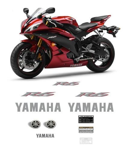 Kit Adesivos Yamaha R6 2007 Vermelha R607ve Cor ADESIVO EMBLEMA GRÁFICO R6 2007 VERMELHA