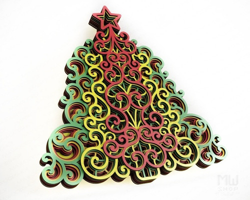 Árbol De Navidad Mandala 7 Capas 60x80 Cm Pintada 