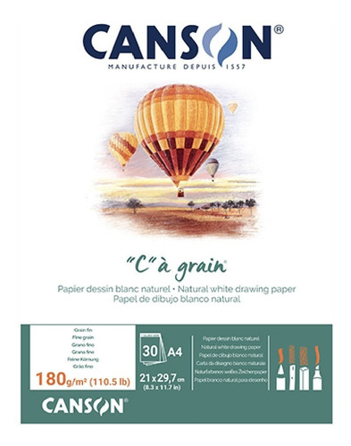 Block Canson C A Grain Espiralado A4 180gr 30 Hjs