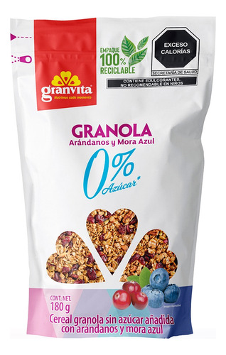 Granola Granvita 0% azúcar Arándanos y mora azul en bolsa 180 g