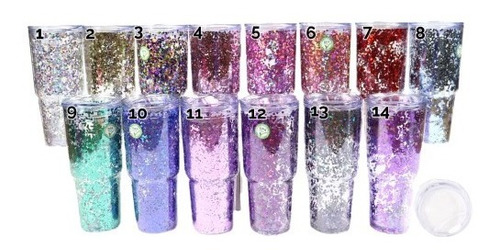 Lote 12 Vasos Tipo Jeti Glitter 800 Ml Confetti San Valentin