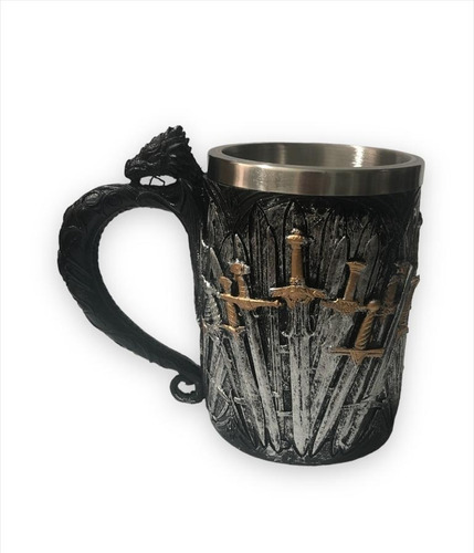 Taza Tarro Gótico Medieval Dragon Trono De Espadas