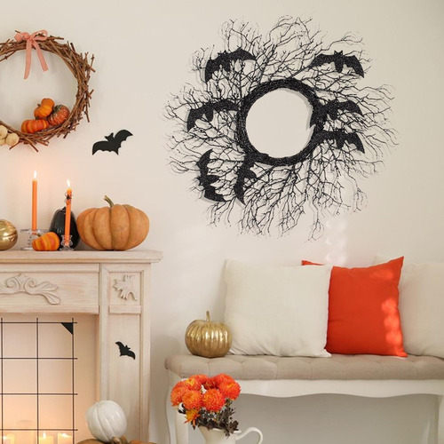 Corona Negra De Halloween Con Murciélagos For Decoración De