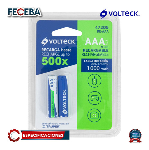 Pila Aaa Volteck Recargable 47205