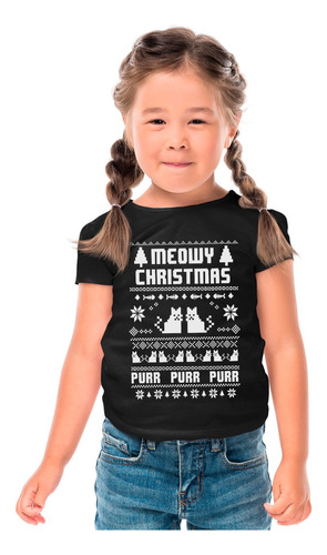 Playera Negra Infantil De Michis Gatitos Navideños 