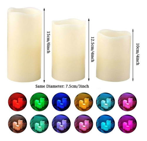 Imagen 4 de 9 de Pack 3 Velas Led Con Control Remoto Rgb A Pilas Decoracion