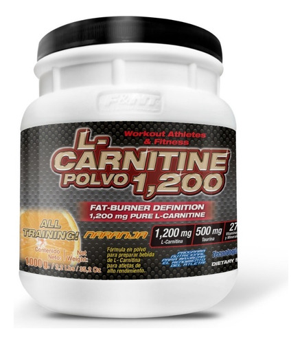 F&nt L-carnitina 1,000 Gr: 1,200 Mg L Carnitina En Polvo Fnt Sabor Naranja