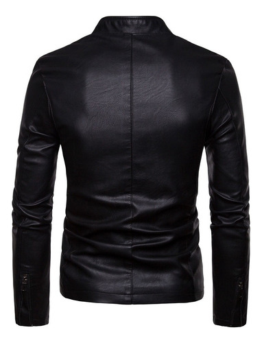 Chamarra Informal De Cuero Pu Con Cuello Alto For Hombre