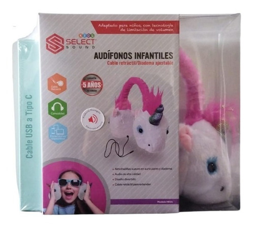Audifonos Infantil D Unicornio Cable Retractil + Cable Usb C