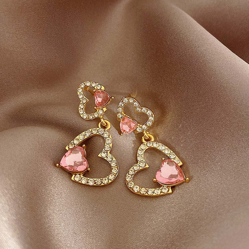 Aretes De Corazón Pendientes Dorados Brillantes Largo Mujer