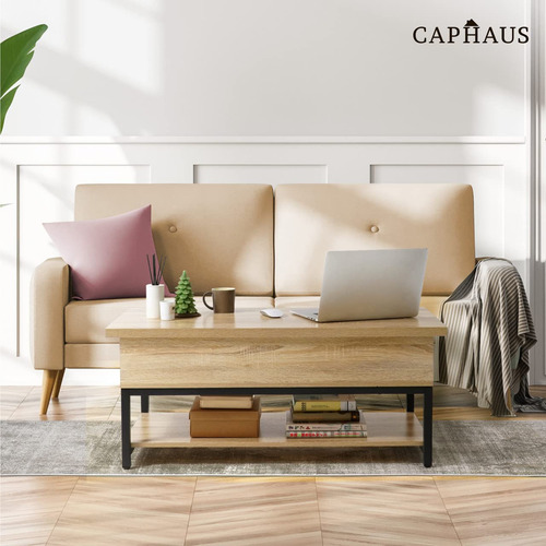 Mesa De Centro Elevable Con Almacenamiento Y Estante Abierto