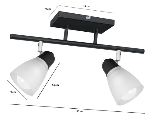 Aplique Techo Spot 2 Luces Tulipa Vidrio Barral Baño Led E27 Estructura Negro/Cromo