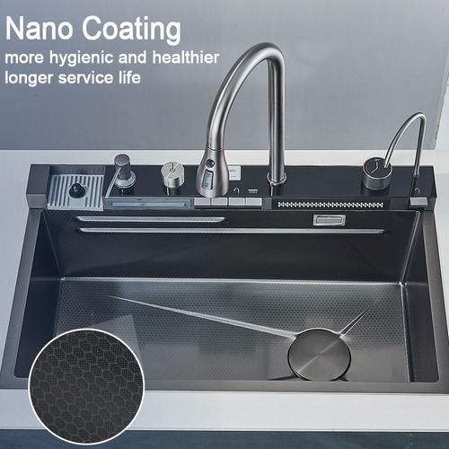 Fregadero De Cocina Multifunción Integrado Acero Inoxidable Negro