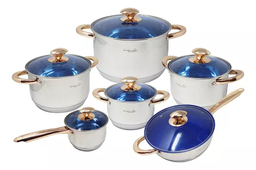 Batería De Cocina Fraciel Omania Azul Acero Inoxidable 12 Piezas