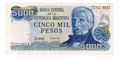 Ltb189. Billete Ley 18.188, 5000 Pesos, Serie B,1982; B 2476