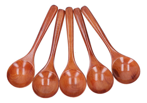 Cucharas De Sopa Dark Spoon De Madera Con Mango Largo, 5 Uni