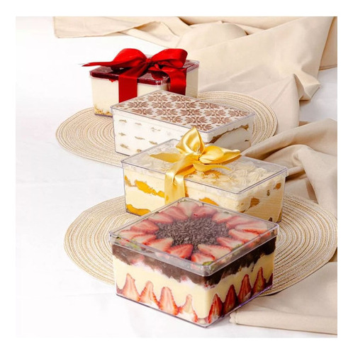 Cake Box Quadrada C/ Tampa Acrílica 2 L Doce Bolo Balas 8und