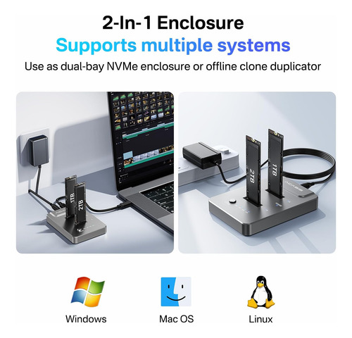 Duplicador Doble Bahia Clon Sin Conexion Usb A Nvme, M2 Ssd