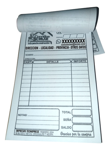 500 Presupuestos - Nota Pedido - Comprobante - Tamaño 11x17