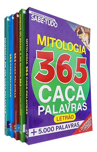 Livro Caça Palavras Letrão Kit +25 Mil Palavras Em 5 Volumes Temáticos Animais Mitologia Filosofia Letrão
