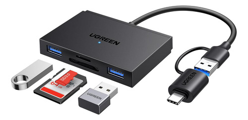 Ugreen Lector De Tarjetas Memorias Usb / Tipo C Dual A Sd Color Negro
