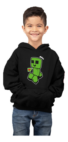 Poleron De Niño Con Capucha Creeper Feliz Minecraft