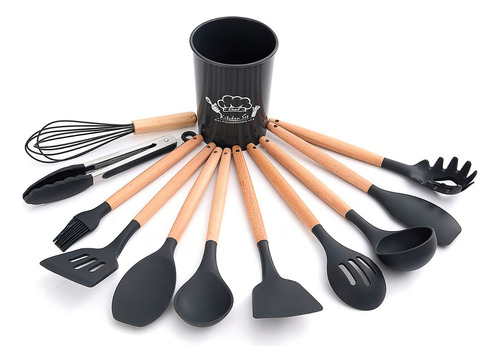 Utensilios De Cocina De Silicona Antiadherente 11 Piezas Color Gris Oxford