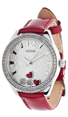 Relógio Pulso Feminino Guess U0117l2 Red Glitter Heart Novo