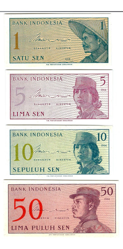 Indonesia - Set 4 Billetes 1-5-10-50 Sen 1964 - Unc