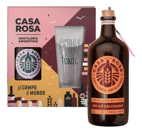 Gin Casa Rosa Artesanal Aji + Copa Y Estuche Para Regalo