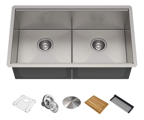 Bacha Cocina + Estacion Trabajo Kraus 84x48x25cm Doble Bowl