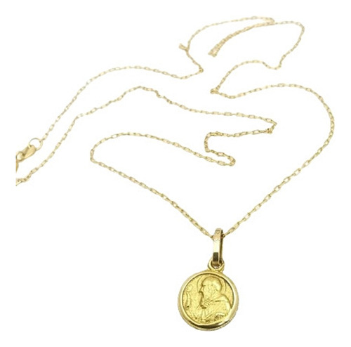 Medalla San Benito Oro 18 Kilates Y Cadena 50 Cm Proteccion