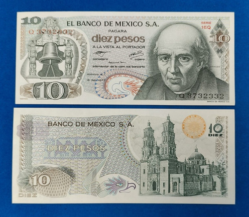 Billete De Mexico 10 Pesos Hidalgo Unc