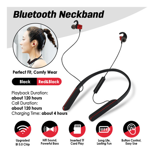 Auriculares Inalámbricos Bluetooth 5.0, Banda Para El Cuello