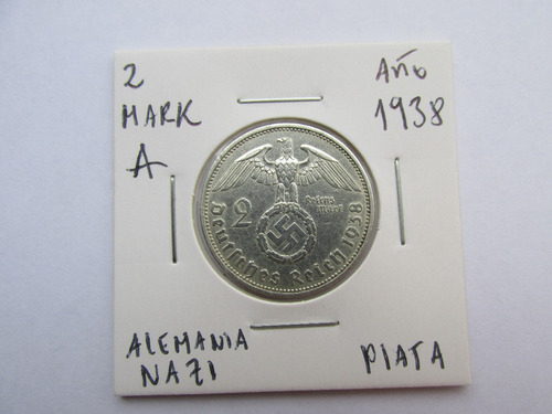 Moneda Alemania Nazi 2 Mark Plata Tercer Reich 1938