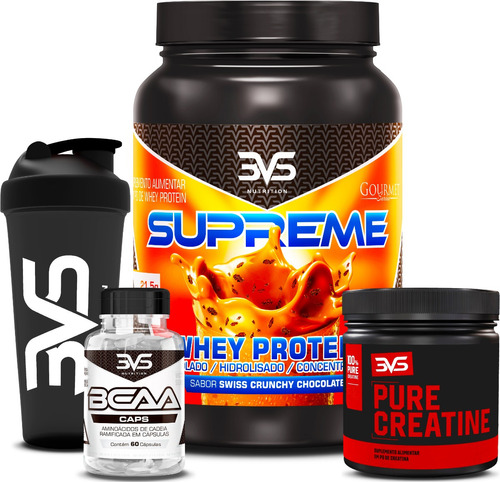 Whey Protein 3w + Bcaa Caps + Creatina 100% Pura + Coquetele Sabor Swiss Crunchy