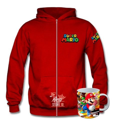 Poleron Cierre + Taza, Mario Bros, Nintendo, Gamer, Peach, Peaches, Videojuego, Xxxl / Kingstore10