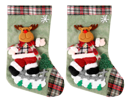 Calcetines Navideños, Talla S, Tamaño Grande, A Cuadros, 2 U